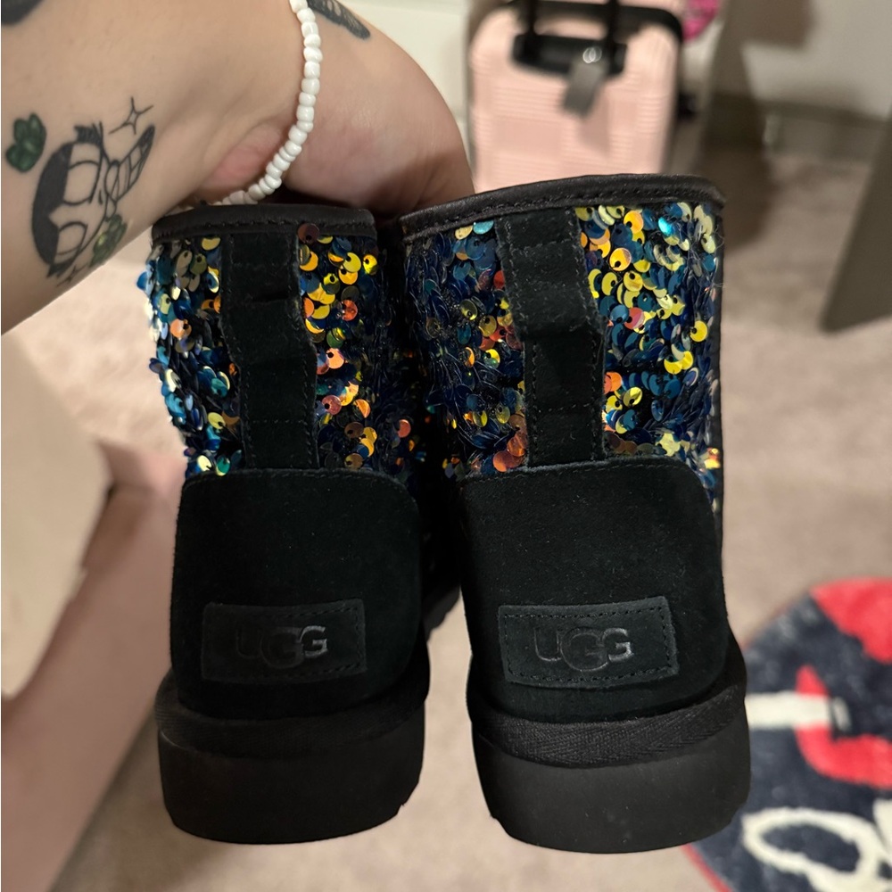 UGG Kids Black Boots with Colorful Sequins